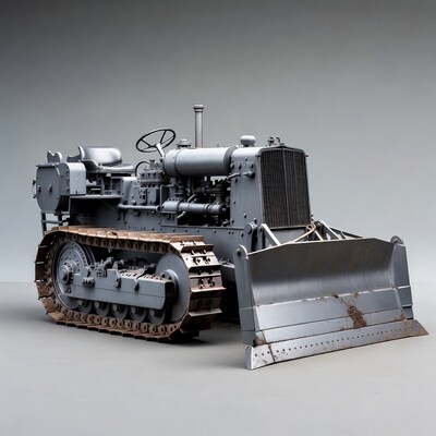 Vintage Gray Bulldozer Model