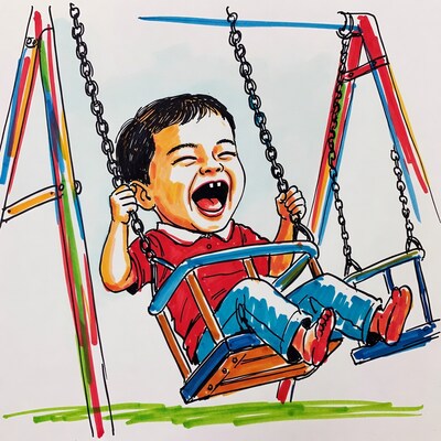 Boy laughing on swing