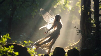Fairy woman with wings in forest