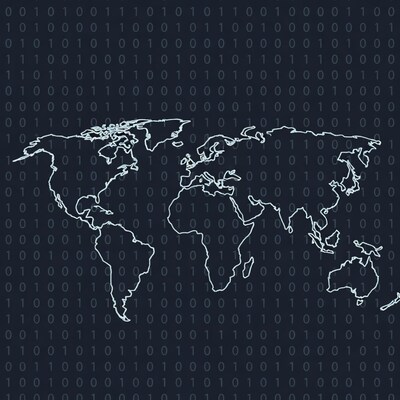 World map on matrix code background