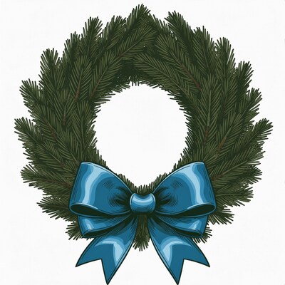 Christmas Wreath with Blue Bow
