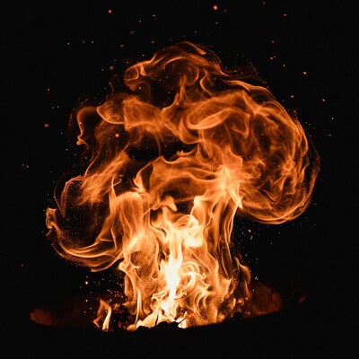 Fiery explosion on black background