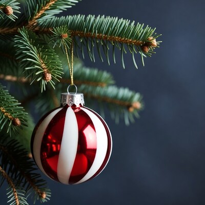 Red White Striped Christmas Ornament on Tree