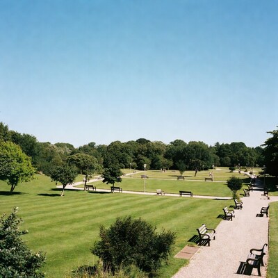 Park with benches and paths