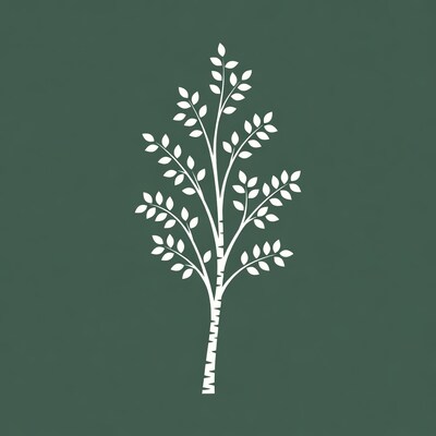 White birch tree on green background