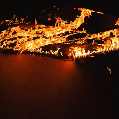 Intense flames burning on roof