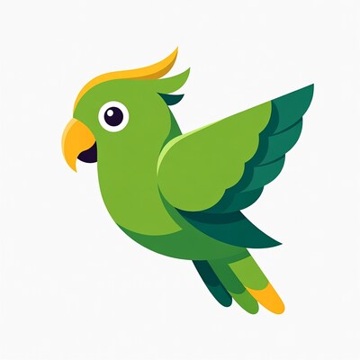 Cartoon Green Parrot Flying