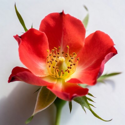 Red Rose Flower with Yellow Stamens