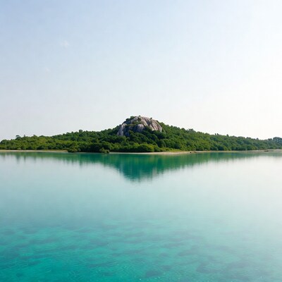 Tropical island with rocky hill