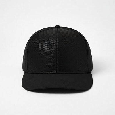Black Trucker Hat on White Background