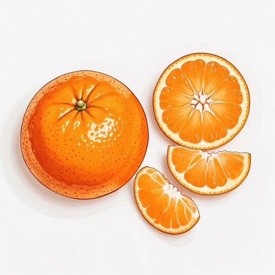 Whole and Sliced Orange Illustration