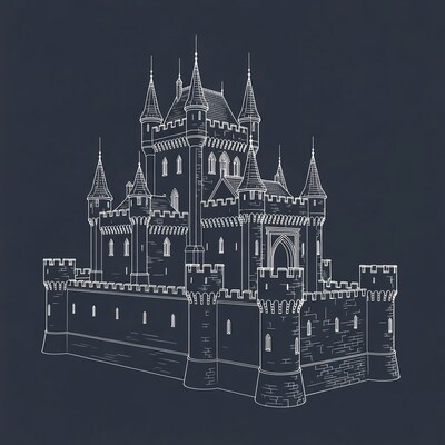 Line Art Medieval Castle Illustration