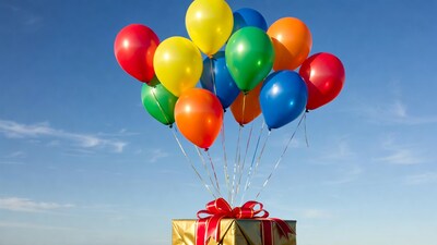 Colorful Balloons on Gift Box