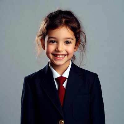 Smiling girl in navy school uniform
