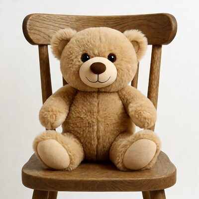 Teddy Bear Sitting on Wooden Chair