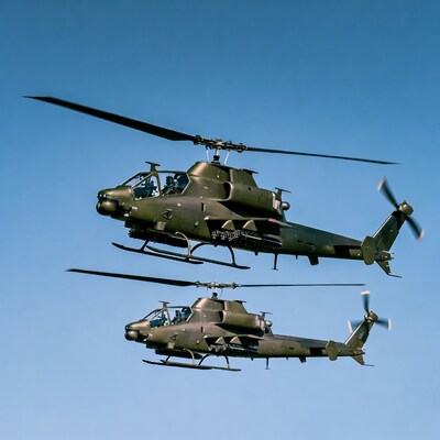 Two AH-1 Cobra Helicopters Flying