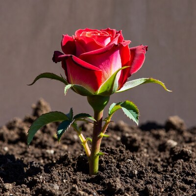 Red Rose in Soil