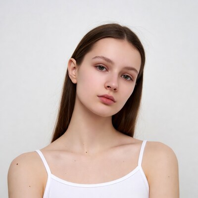 Young woman in white tank top