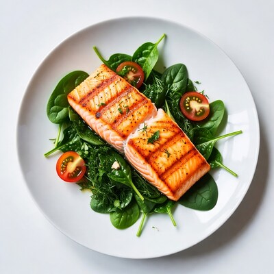 Grilled Salmon with Spinach and Tomatoes