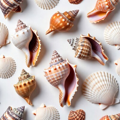 Colorful Seashells on White Background