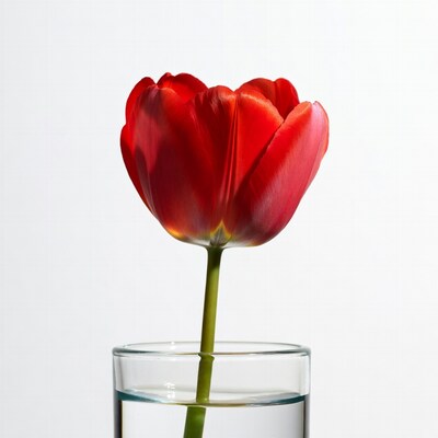 Red Tulip in Glass of Water