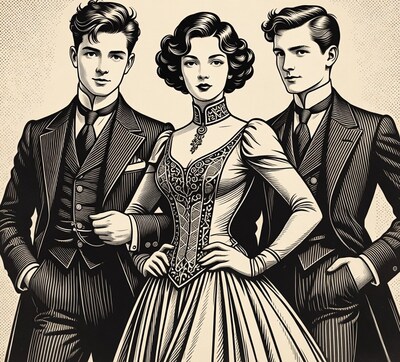 Vintage Couple with Man Illustration