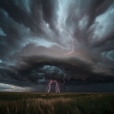 Lightning Storm Over Grassland
