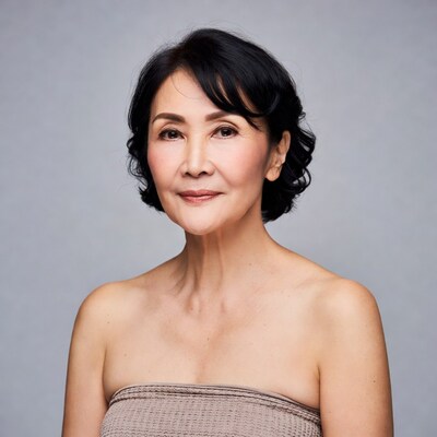 Asian woman in beige tube top