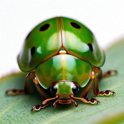 Green ladybug on leaf