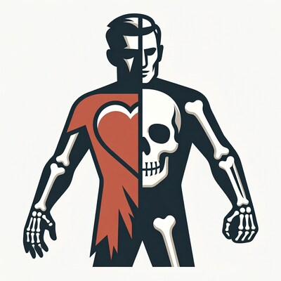 Man split heart skeleton illustration