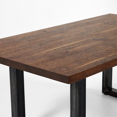 Walnut Wood Table with Black Steel Legs