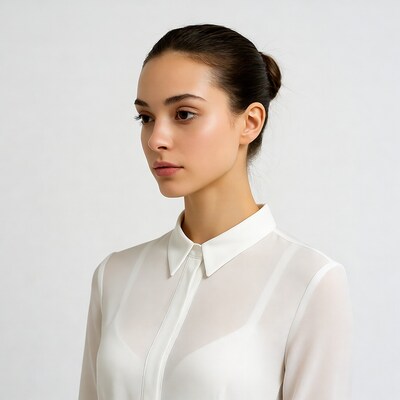 Profile of woman in sheer white blouse