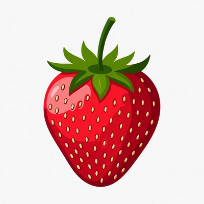 Cartoon strawberry with green leaves