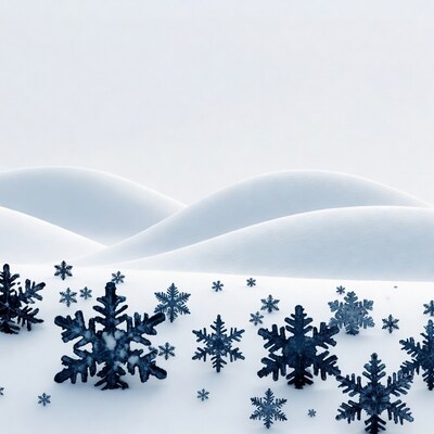 Snowy Landscape with Blue Snowflakes
