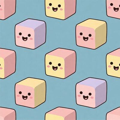 Cute Kawaii Marshmallow Cubes Pattern
