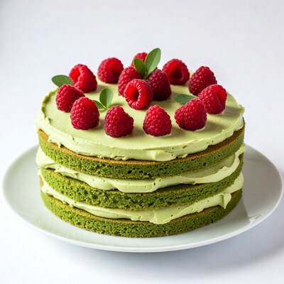 Green Matcha Cake with Raspberries