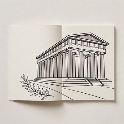 Parthenon Coloring Page in Open Book
