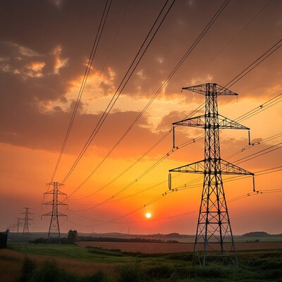 Electricity Pylons at Sunset