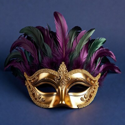 Gold Venetian Mask with Feathers