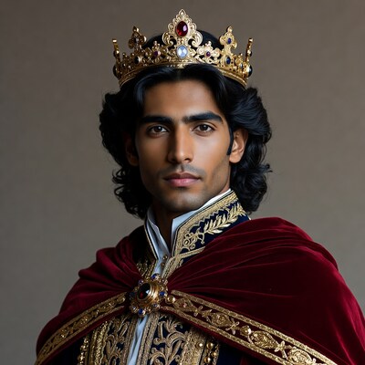 Handsome man wearing golden crown