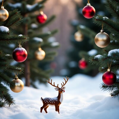Reindeer in Snowy Christmas Forest
