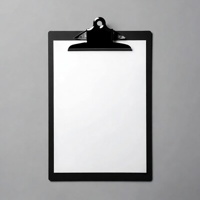 Black clipboard with blank paper