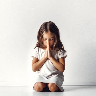 Girl praying with hands clasped