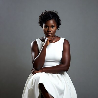 African-American woman in white dress