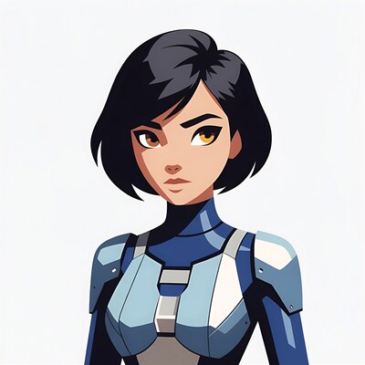Anime girl in blue armor