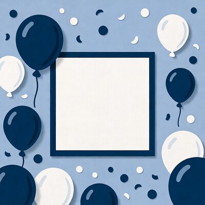 Blue White Balloons Around Blank Frame