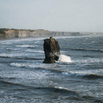 Sea Stack Rock in Crashing Waves
