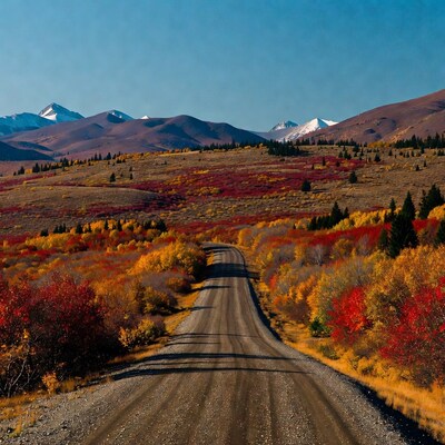 Dirt Road Through Autumn Mountains