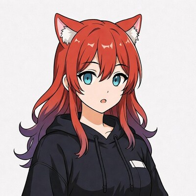 Anime girl with red hair and cat ears