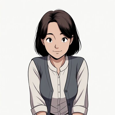 Asian woman in vest smiling